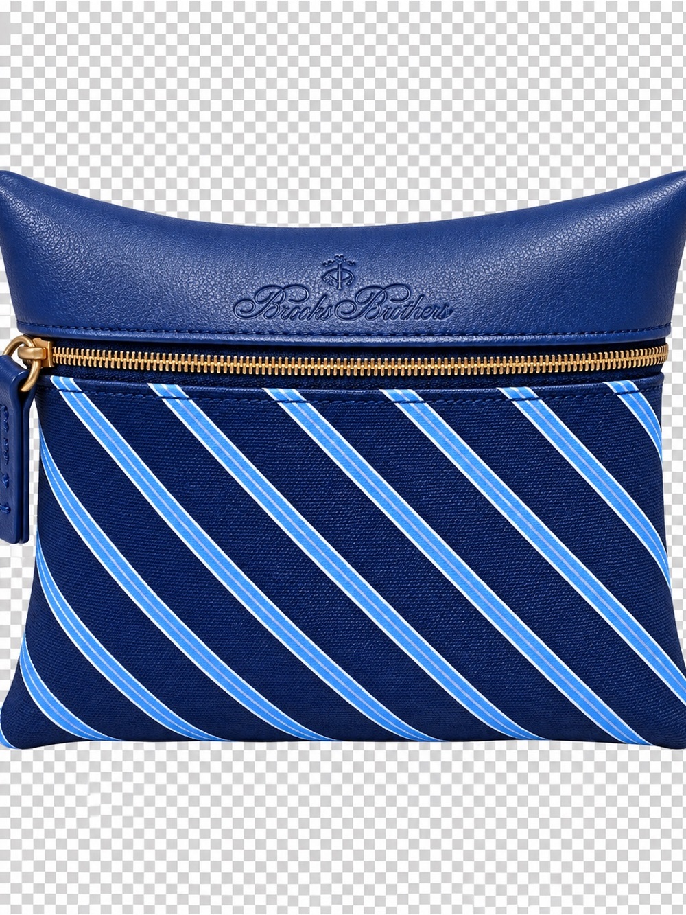 Brooks Brothers Blue Striped Leather-Trim Toiletry Pouch